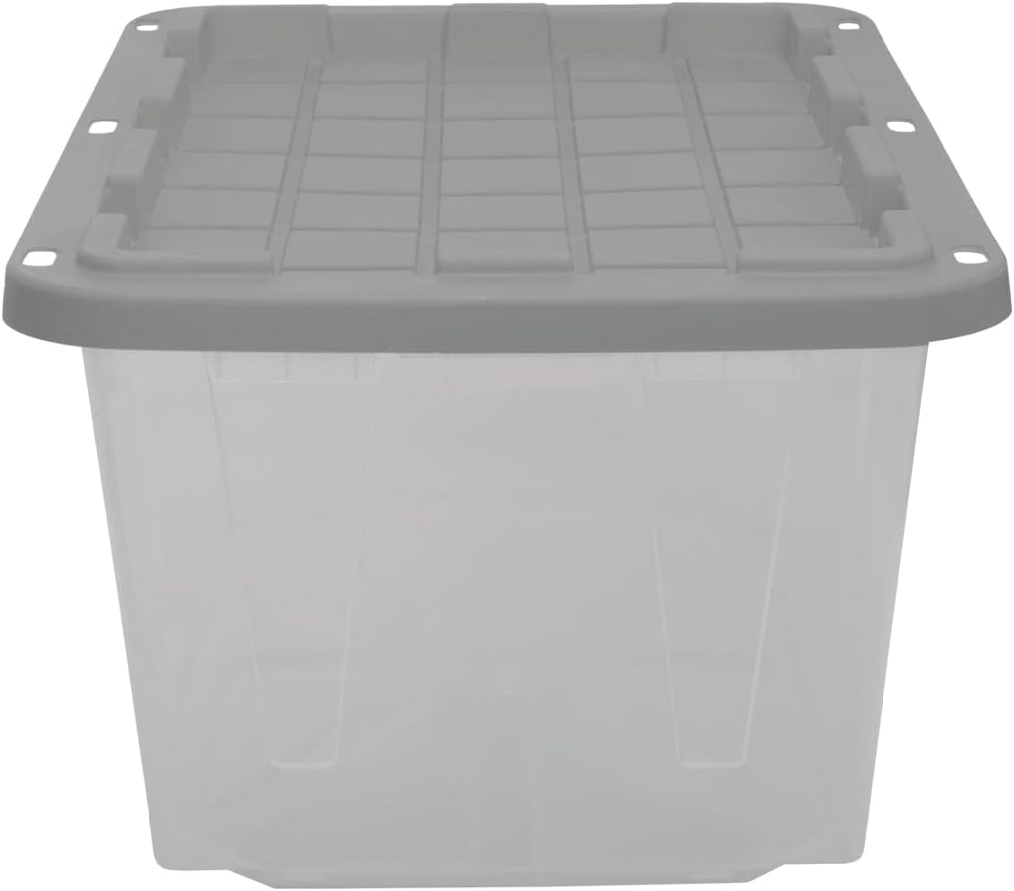 CX BLACK & YELLOW, 27-Gallon Heavy Duty Clear Storage Container & Snap-Tight Lid, Clear & Grey (14.3H x 20.6W x 30.6D), Weather-Resistant, Stackable, See-Through Organization Tote [4 Pack]