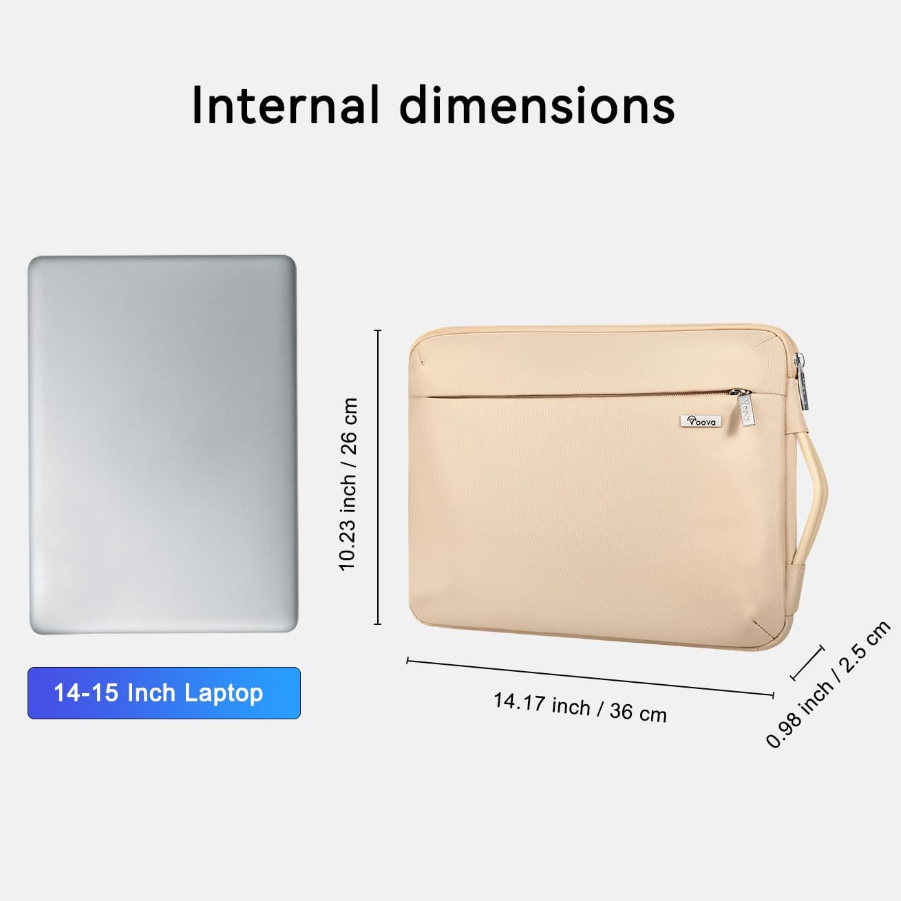 Voova Laptop Sleeve Case 14 15 Inch with Handle, 360° Protective Waterproof Slim Computer Bag Cover Compatible with MacBook Air 15 M2/M3/M4 2024-2025, MacBook Pro 14/15, Hp Chromebook 14, Beige
