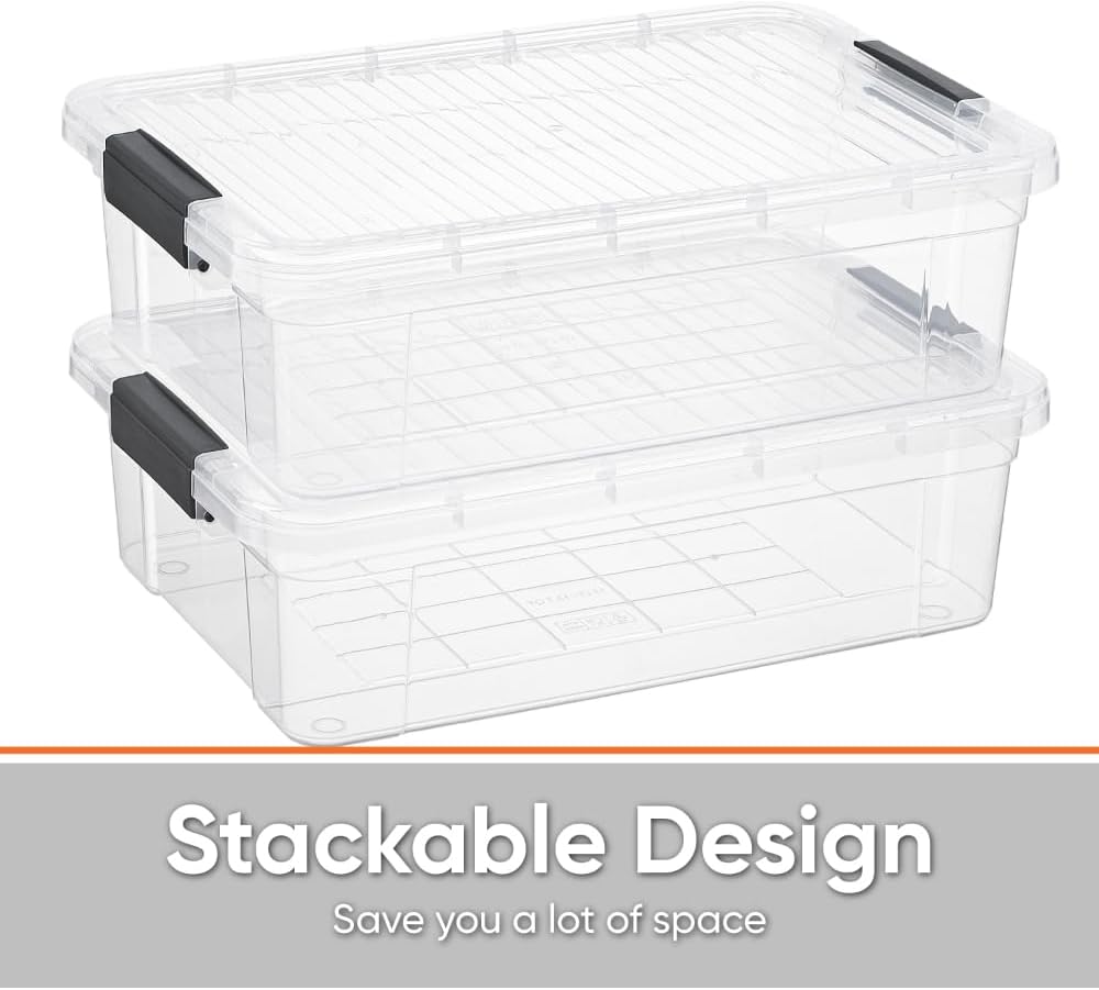 Superio Storage Bins with Lids, Clear Plastic Containers for Organizing, Stackable Totes, BPA Free, Odor Free, Organizer Boxes for Home, and Dorm (4 Pack, 22.75 Qt)