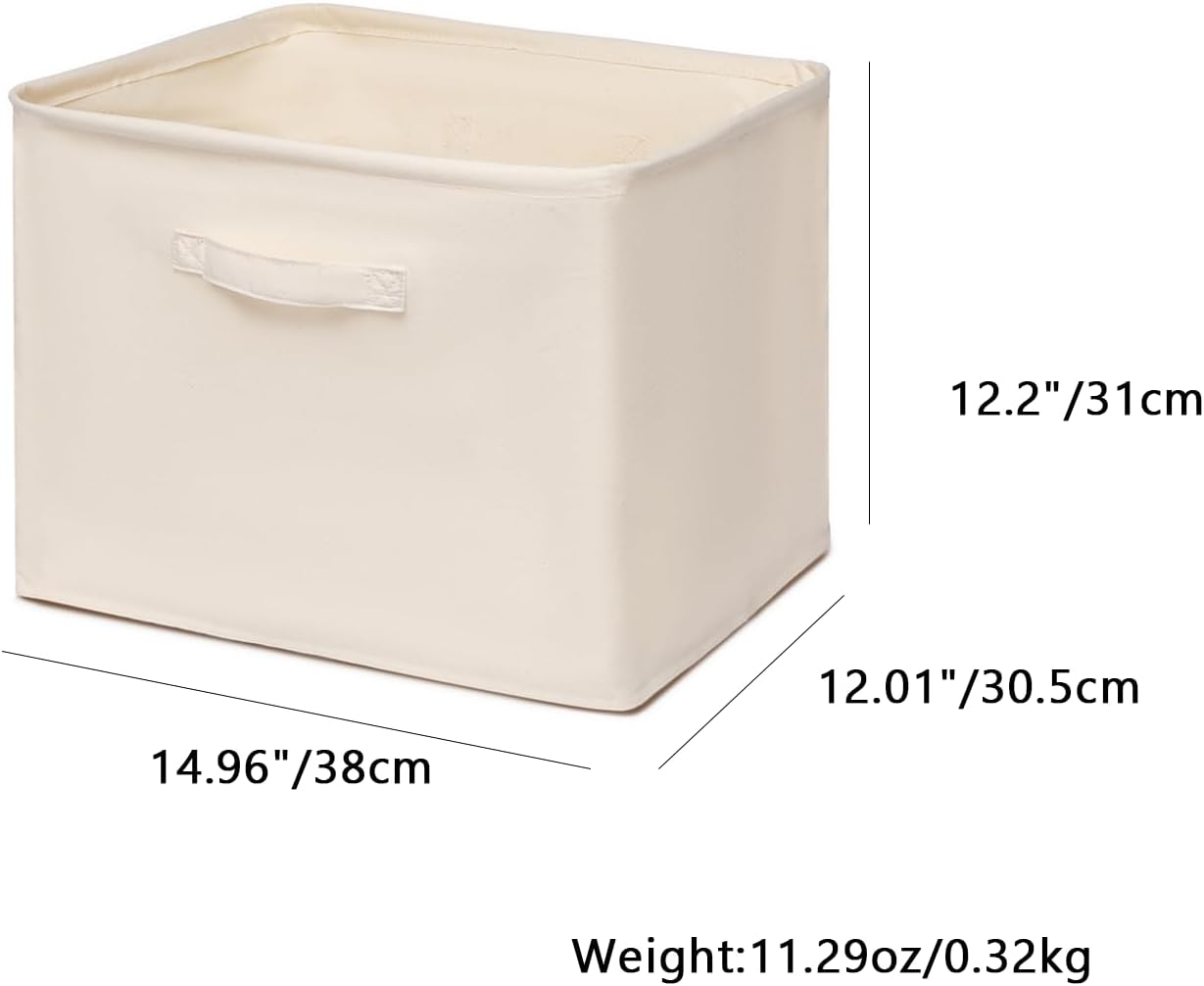 Foldable Storage Bins with Lids Cotton Canvas Rectangular Storage Box Ideal for Organization Lightweight and Durable (14.96 x 12.01 x 12.2)