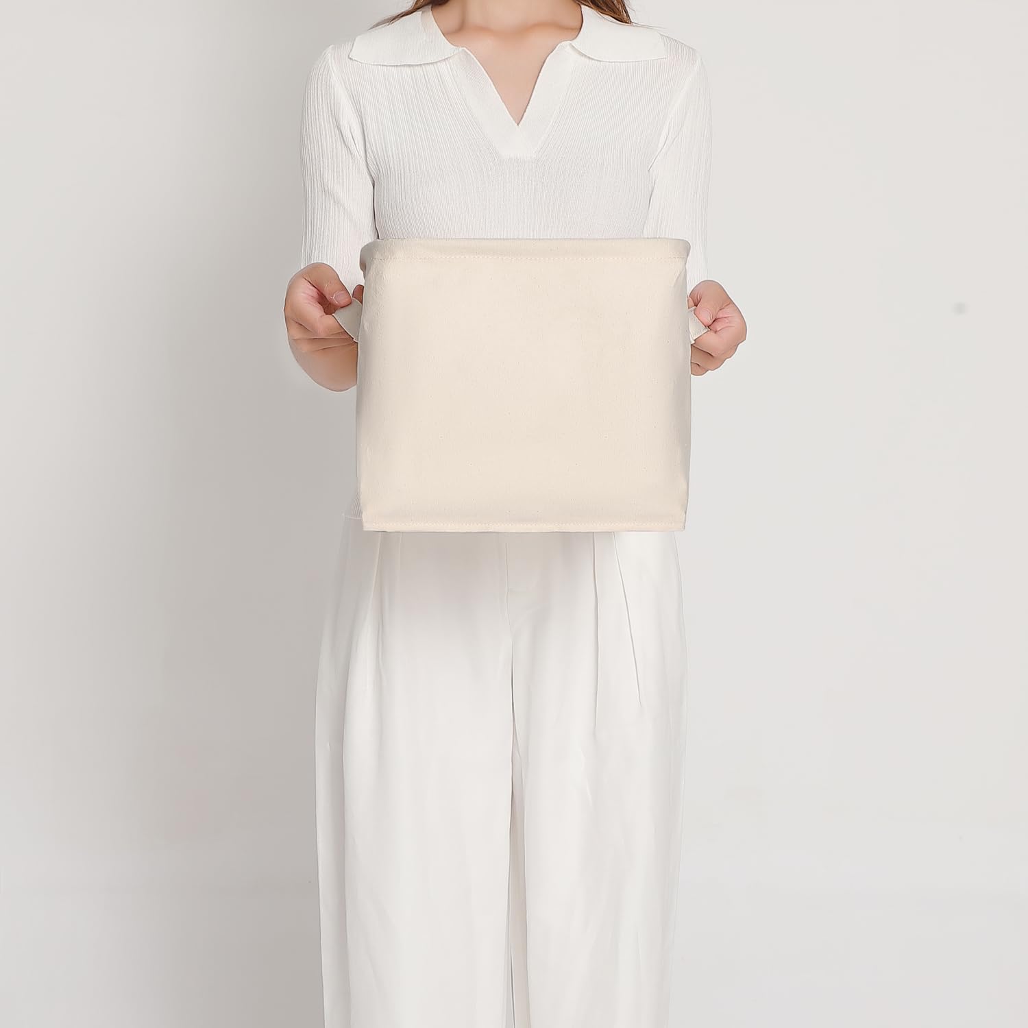 Foldable Storage Bins with Lids Cotton Canvas Rectangular Storage Box Ideal for Organization Lightweight and Durable (13.78 x 9.45 x 9.45)