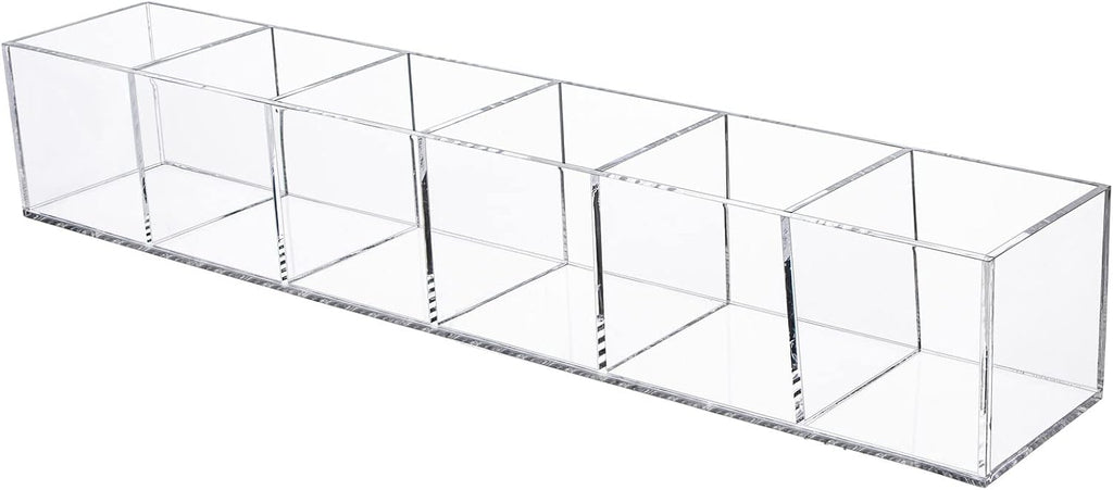 dedoot Clear Drawer Organizer, 6 Compartments Acrylic Organizer Durable Plastic Square Cube Storage Bin for Makeup, Jewelry, Pen, Small Items, 15x2.5x2.6inches
