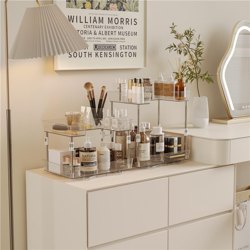 Acrylic Makeup Organizer, 2-Tier Large Capacity Cosmetic Storage Rack with Clear Shelves, Perfume and Skincare Organizer for Bathroom Countertop, Vanity and Dressing Table