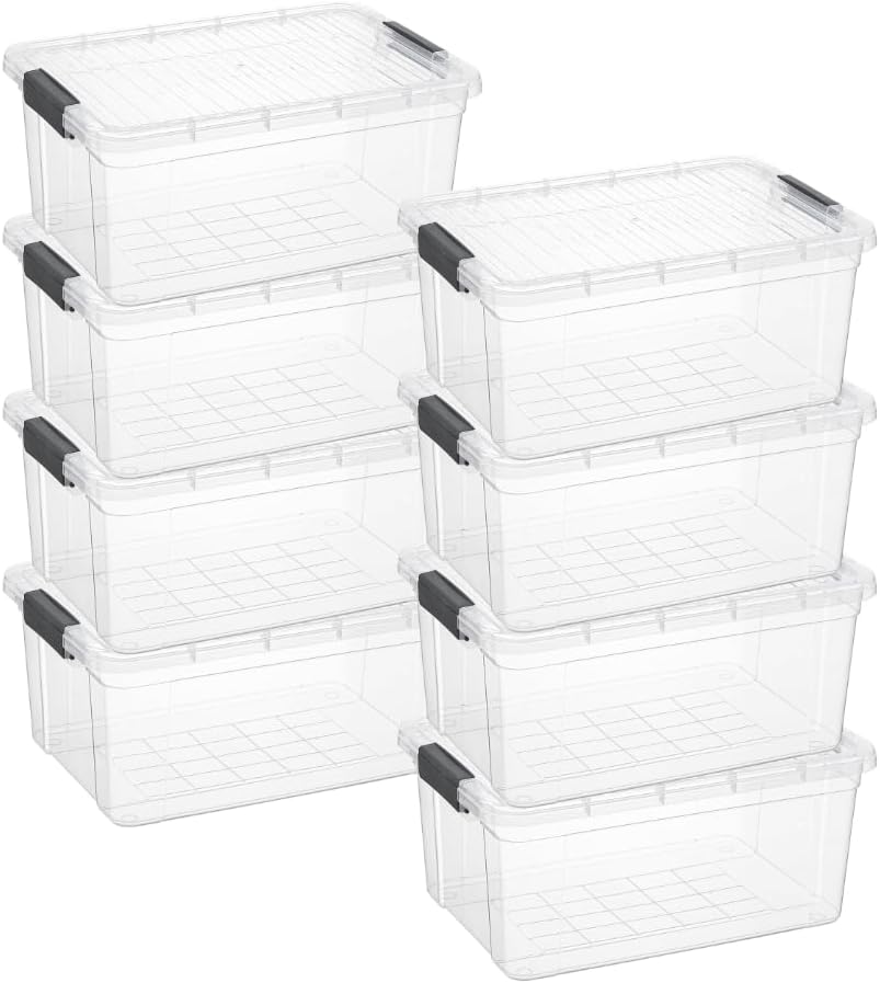 Superio Storage Bins with Lids, Clear Plastic Containers for Organizing, Stackable Totes, BPA Free, Odor Free, Organizer Boxes for Home, and Dorm (8 Pack, 36 Qt)