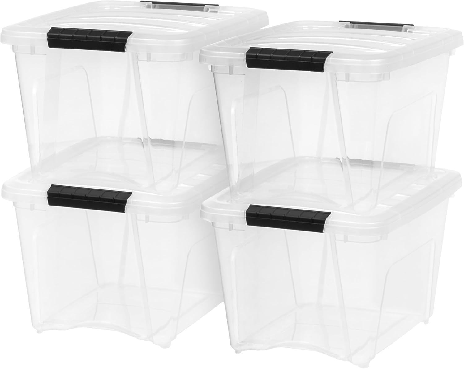 IRIS USA 19 QT Plastic Storage Box with Lid and Latches - 4 Pack - BPA-Free, See-Through Organizing Solution, Durable Nestable Stackable Containers, Secure Pull Handle - Clear