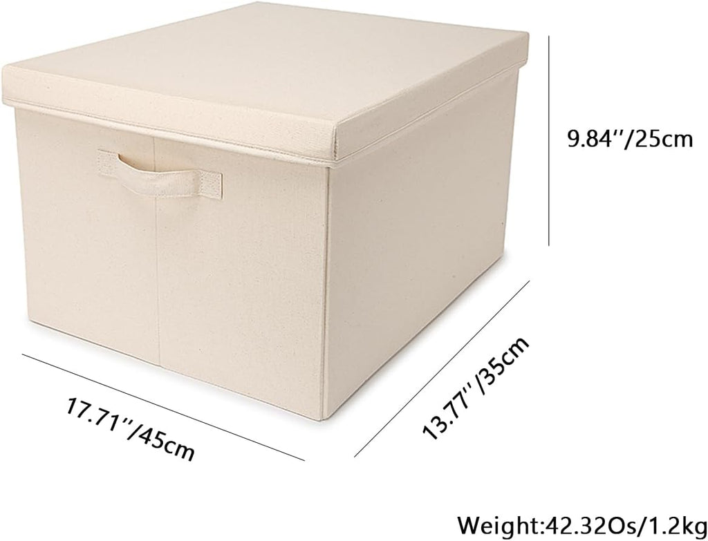Foldable Storage Bins with Lids Cotton Canvas Rectangular Storage Box Ideal for Organization Lightweight and Durable (L)