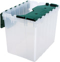 Akro-Mils KeepBox 18 Gallon Storage Container, Nesting and Stackable Plastic Storage Box with Lid Attached, Clear Tote for Garages, Closets, and Moving, 21" x 15" x 17", Clear/Green