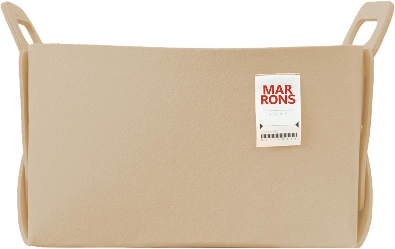 Collapsible Felt BEIGE Storage Bin Large 14.6"x9.4"x9.4" – Foldable Basket with Handles for Closet, Laundry Room Organization, Toy Storage, Decorative Storage Bins for Shelves, Nursery Storage
