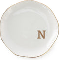 Initials Ring Dish Jewery Tray with personalized N-Monogrammed Gifts Wedding Engagement for Women Friends sister,Ceramic White
