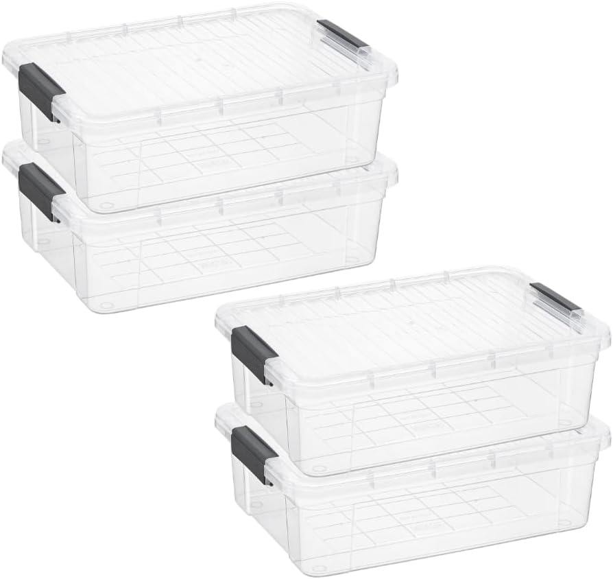 Superio Storage Bins with Lids, Clear Plastic Containers for Organizing, Stackable Totes, BPA Free, Odor Free, Organizer Boxes for Home, and Dorm (4 Pack, 22.75 Qt)