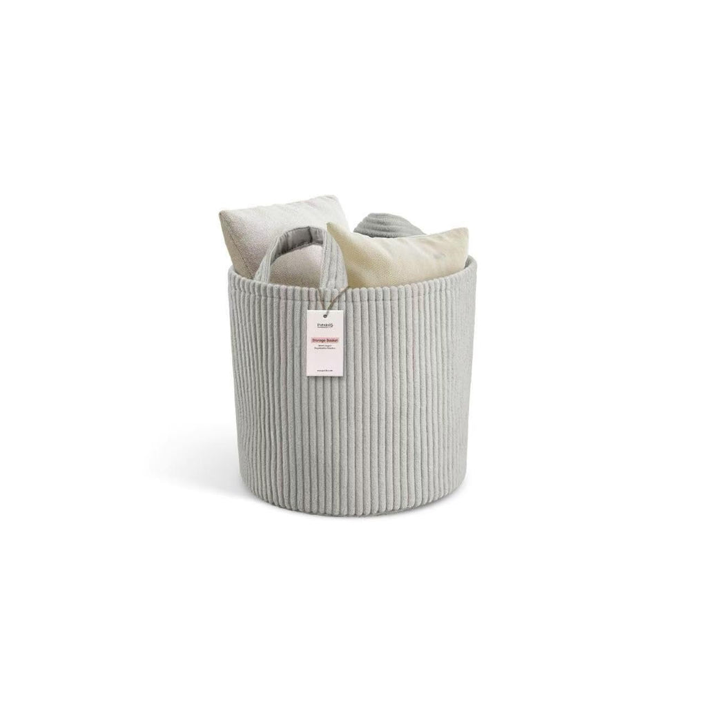 PUTSKA Blanket Basket – Round Storage for Toys and Blankets, Clothes, Stuffed Animals – Soft Baby Girl Basket for Nursery, Kids Room, Bedroom, Living Room – Regular, Grey