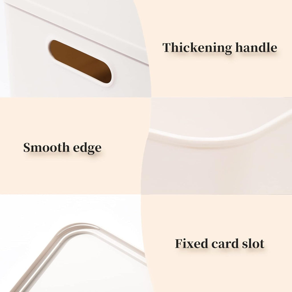 Plastic Storage Baskets With Lid Organizing Container Lidded Knit Storage Organizer Bins for Shelves Drawers Desktop Closet Playroom Classroom Office (4L, Light grey)