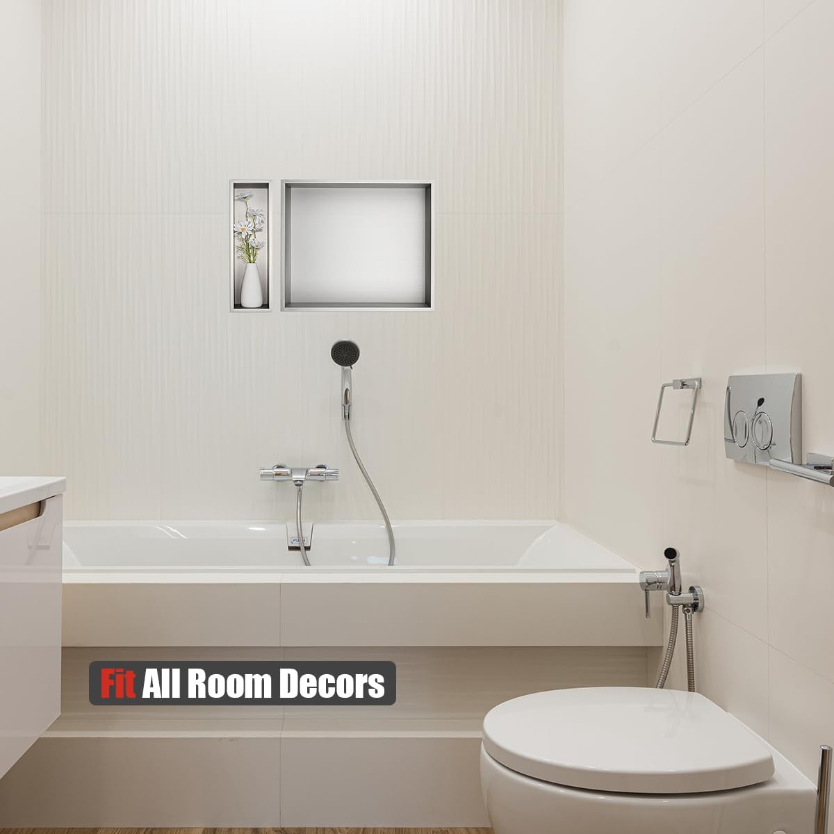 JQK Shower Niche No Tile Need, 12"×14" Brushed Nickel Bathroom Insert Shelf, 304 Stainless Steel Recessed Shower Caddy Organizer Storage, SNL1214-BN