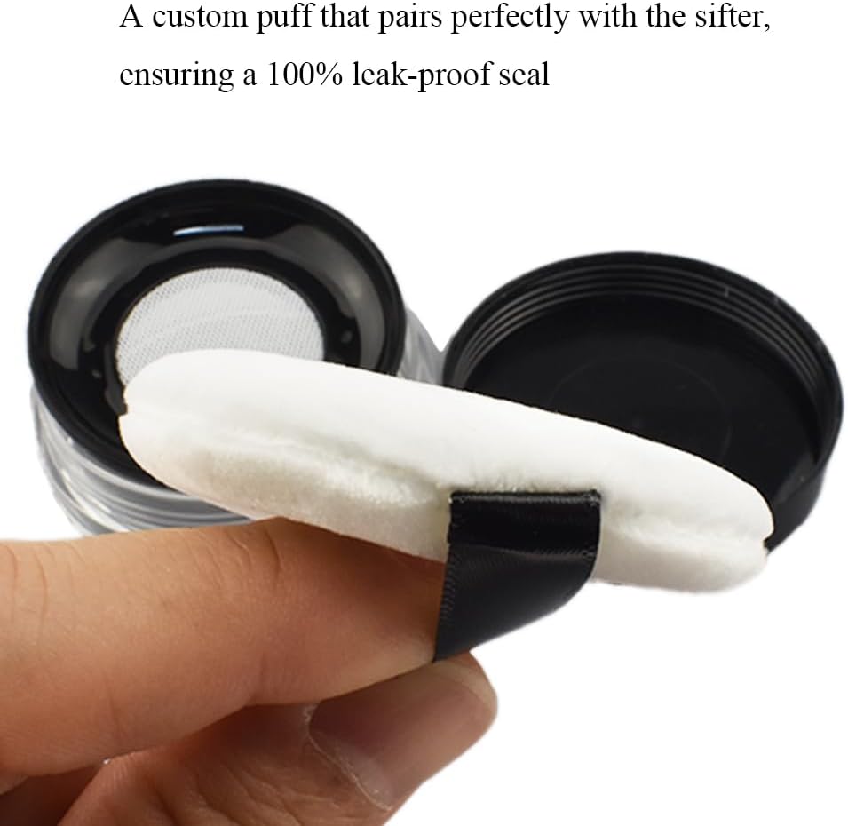 HAHIYO Empty Travel Compact Case Makeup Cosmetic Jar Refillable Powder Box No Leak Holder with Elastic Mesh Sifter and Black Lid, 2Pcs 10ml/0.34oz