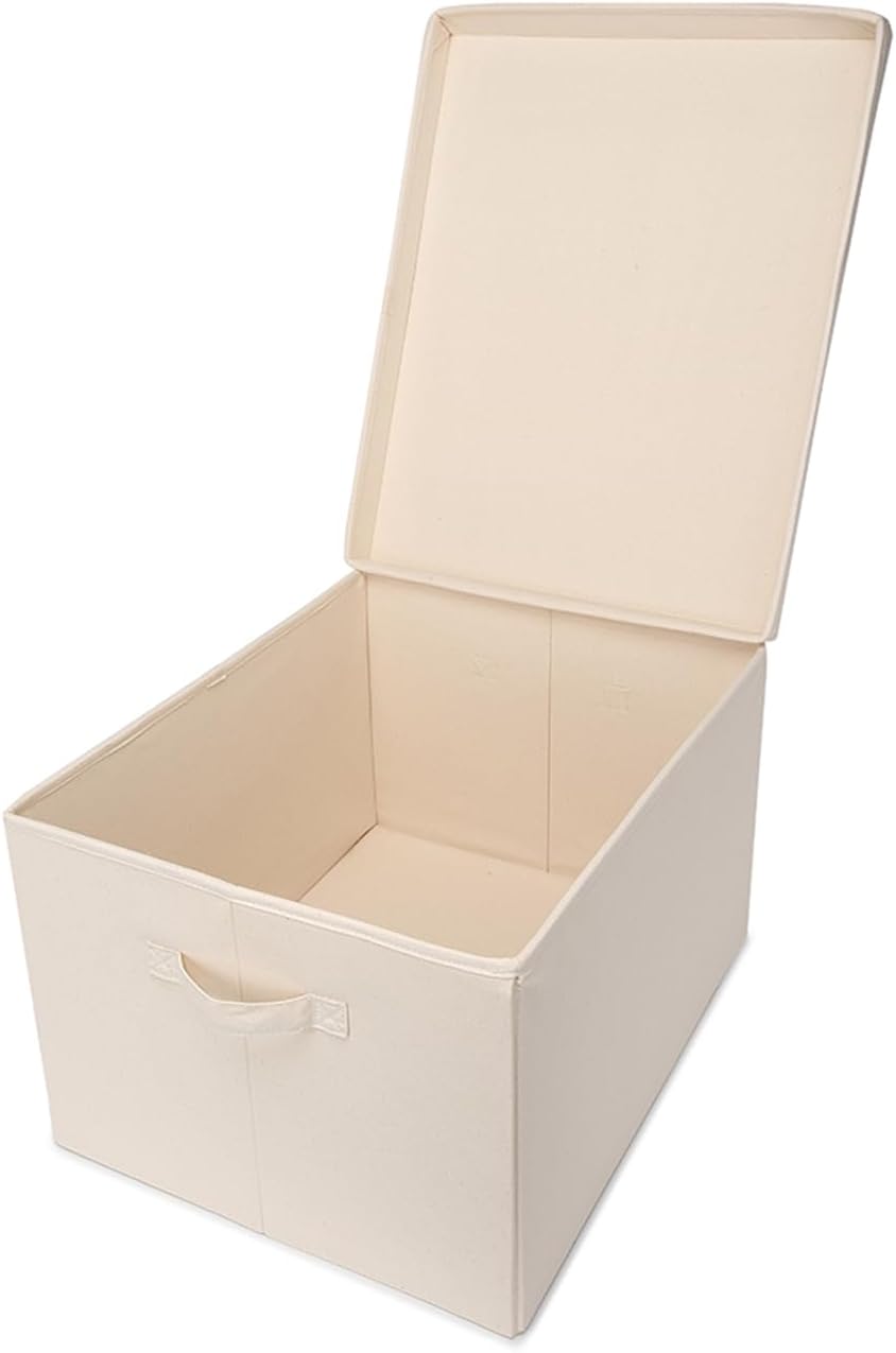 Foldable Storage Bins with Lids Cotton Canvas Rectangular Storage Box Ideal for Organization Lightweight and Durable (L)