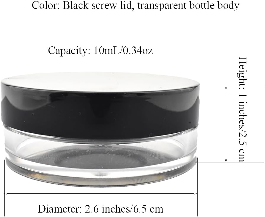 HAHIYO Empty Travel Compact Case Makeup Cosmetic Jar Refillable Powder Box No Leak Holder with Elastic Mesh Sifter and Black Lid, 2Pcs 10ml/0.34oz