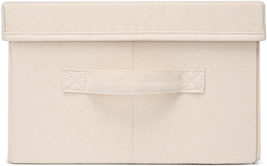 Foldable Storage Bins with Lids Cotton Canvas Rectangular Storage Box Ideal for Organization Lightweight and Durable (S)