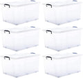 Superio Storage Bins with Lids- Clear Boxes for Organizing, Stackable Plastic Containers- BPA Free, Non-Toxic, Odor Free, Organizer for Home, Office, Dorm (6 Pack, 85 Qt (Wheeled))