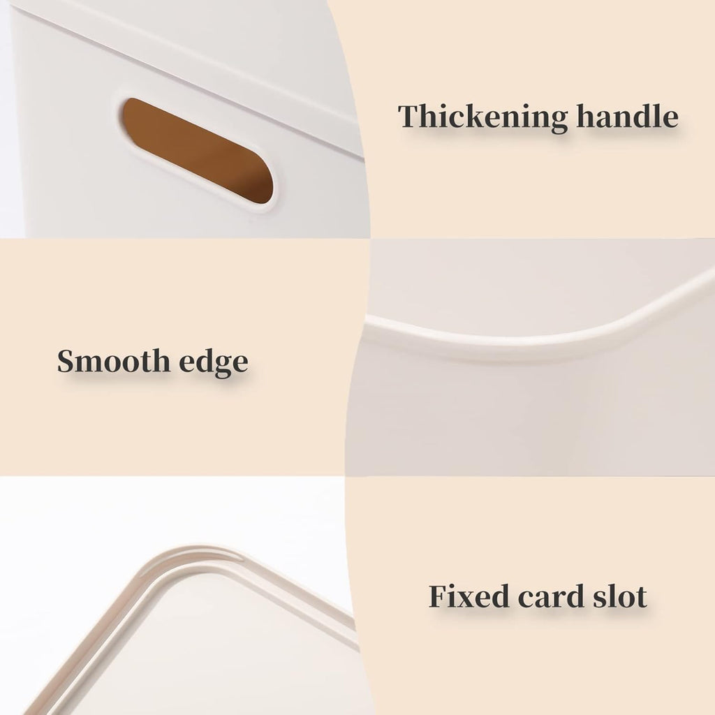 Plastic Storage Baskets With Lid Organizing Container Lidded Knit Storage Organizer Bins for Shelves Drawers Desktop Closet Playroom Classroom Office (M+2S, Light grey)