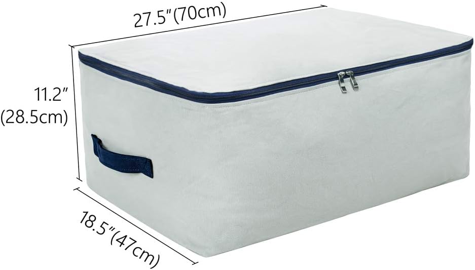 100% Natural Canvas Cotton Large Size Soft Storage Organiser Bags for Queen/King Size Blankets, Duvets, Pillows, Down Jackets, Breathable and Washable, Gray