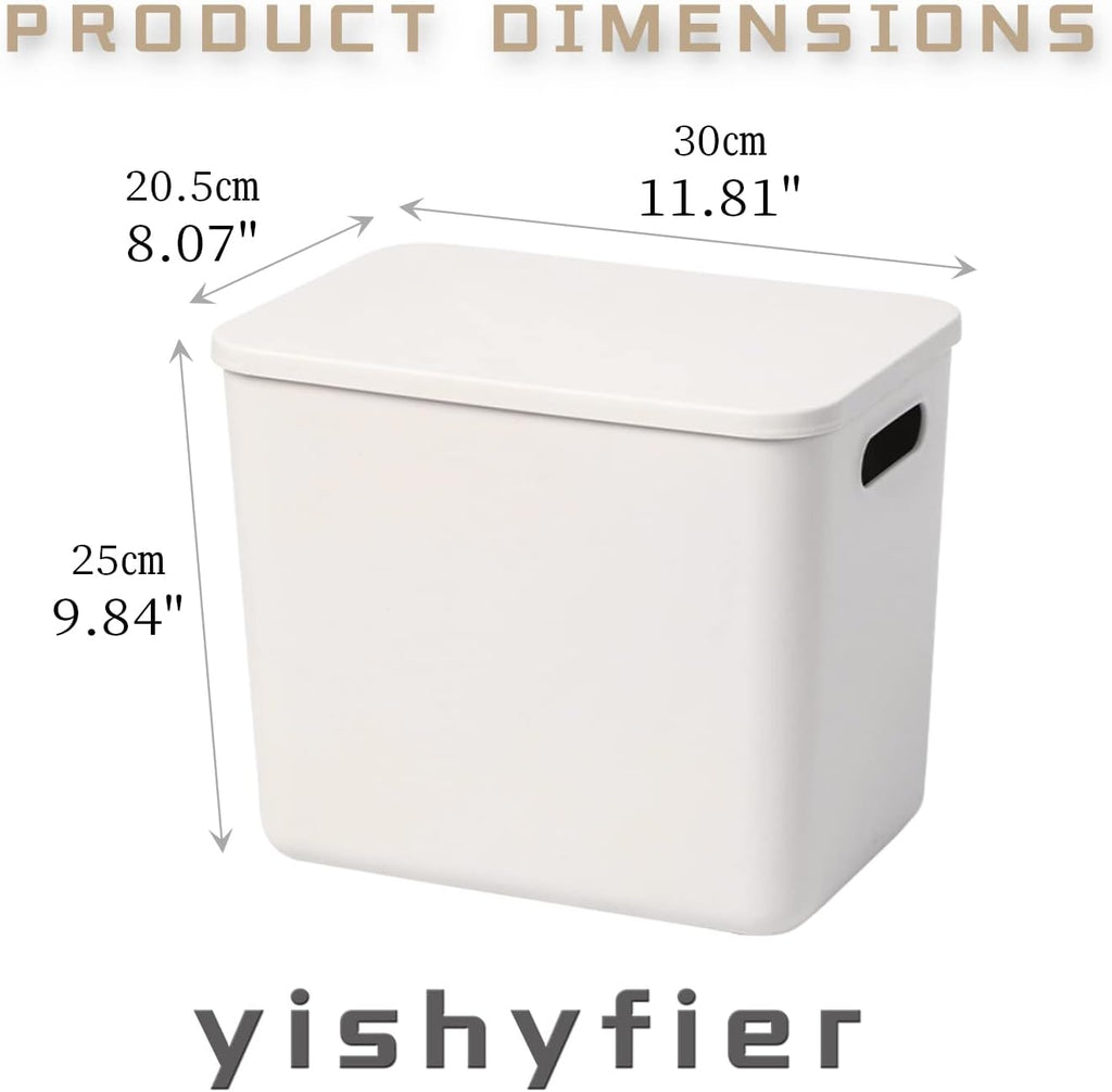 Plastic Storage Baskets With Lid Organizing Container Lidded Knit Storage Organizer Bins for Shelves Drawers Desktop Closet Playroom Classroom Office (4L, Light grey)