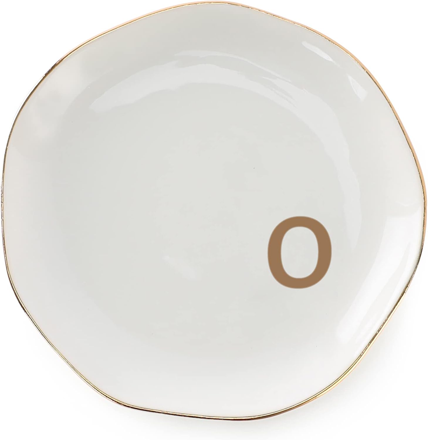 Initials Ring Dish Jewery Tray with Personalized O-Monogrammed Gifts Wedding Engagement for Women Friends Sister,Ceramic White