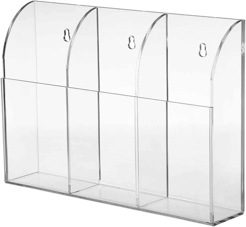 Hipiwe Wall Mount Remote Control Holder Clear Acrylic Media Organizer Storage Box Coffee Table and Nightstand Convenient Remote Control Caddy (Three Compartments)
