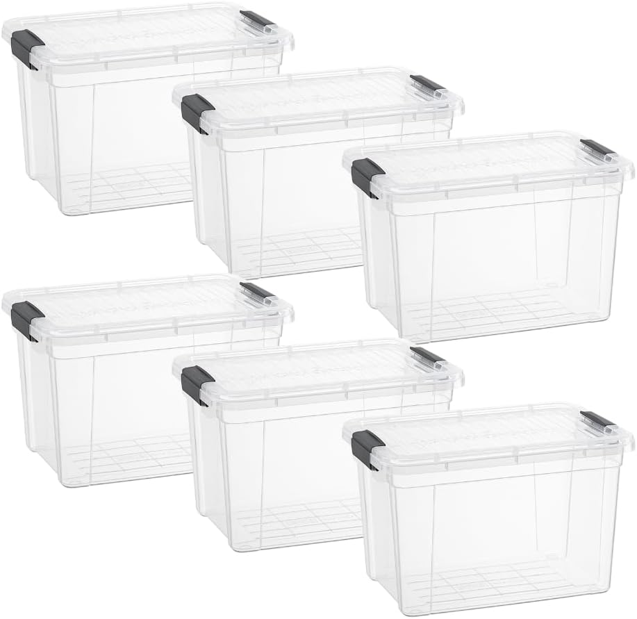 Superio Storage Bins with Lids- 6 Pack, 2.5 Qt Clear Boxes for Organizing, Stackable Plastic Containers- BPA Free, Non-Toxic, Odor Free, Organizer for Home, Office, Dorm