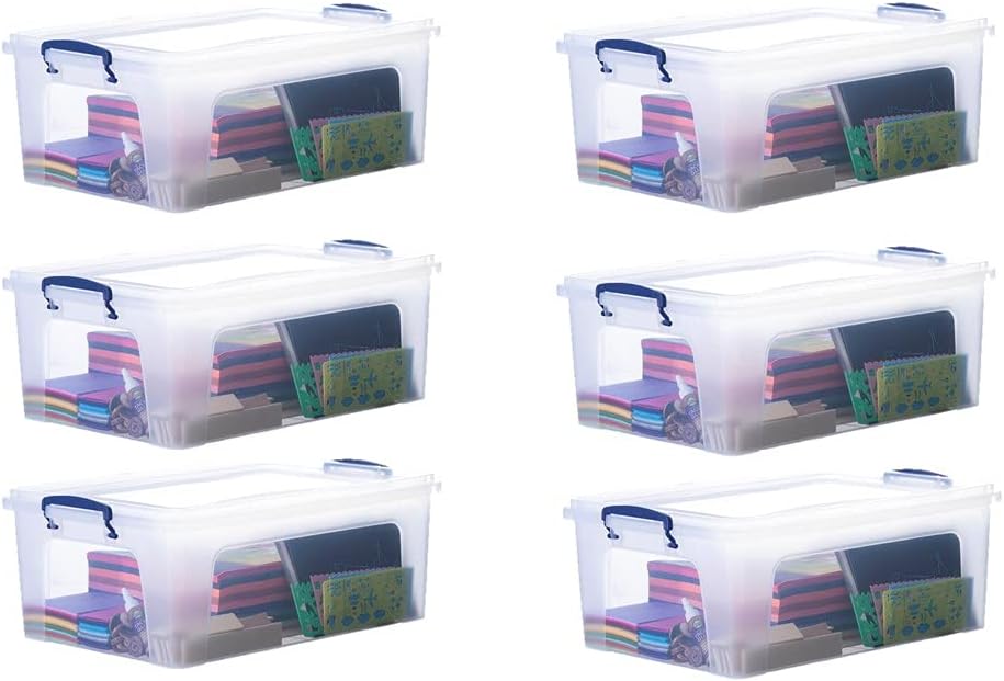 Superio Storage Bins with Lids- Clear Boxes for Organizing, Stackable Plastic Containers- BPA Free, Non-Toxic, Odor Free, Organizer for Home, Office, Dorm (6 Pack, 22.7 Qt)
