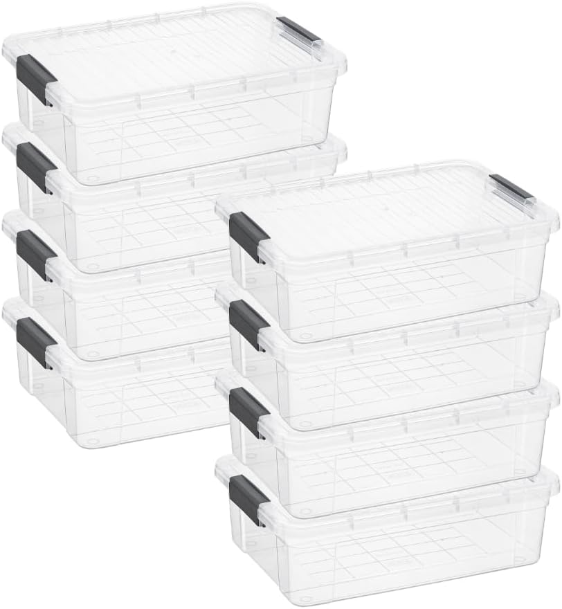Superio Storage Bins with Lids, Clear Plastic Containers for Organizing, Stackable Totes, BPA Free, Odor Free, Organizer Boxes for Home, and Dorm (8 Pack, 22.75 Qt)
