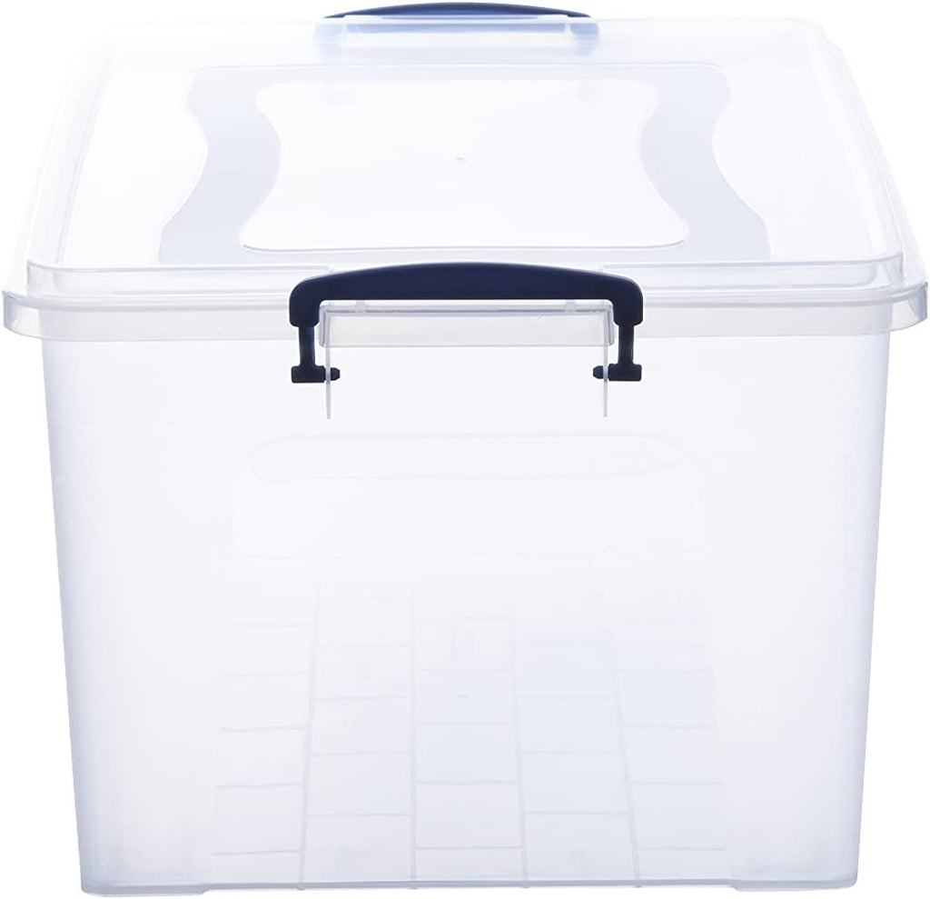 Superio Clear Plastic Storage Bin with Lid, 28 Quart Organizing Container, Latch Box, Stackable Plastic Tote for Household, Garage, School, and Office- Store Shoes, Clothing, Crafts, and Accessories