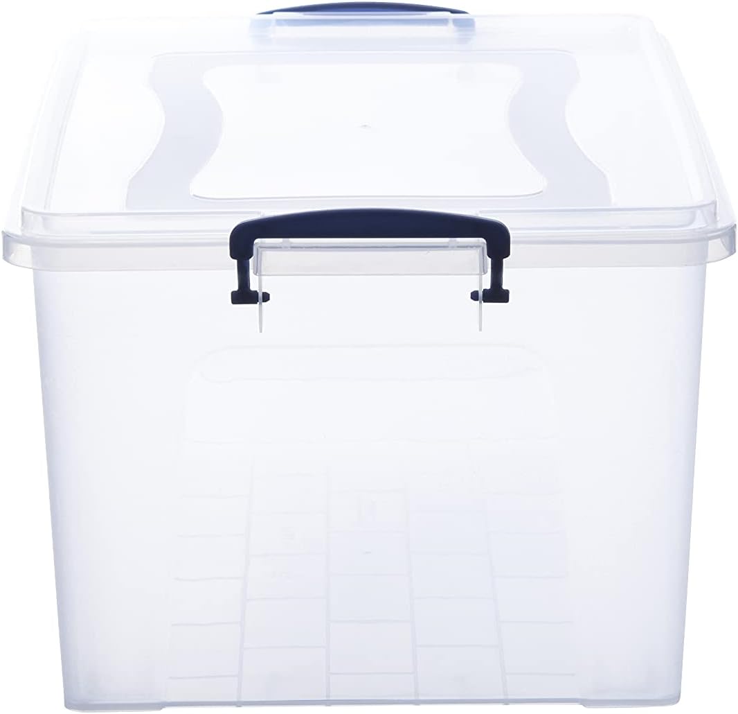 Superio Clear Plastic Storage Bin with Lid, 28 Quart Organizing Container, Latch Box, Stackable Plastic Tote for Household, Garage, School, and Office- Store Shoes, Clothing, Crafts, and Accessories