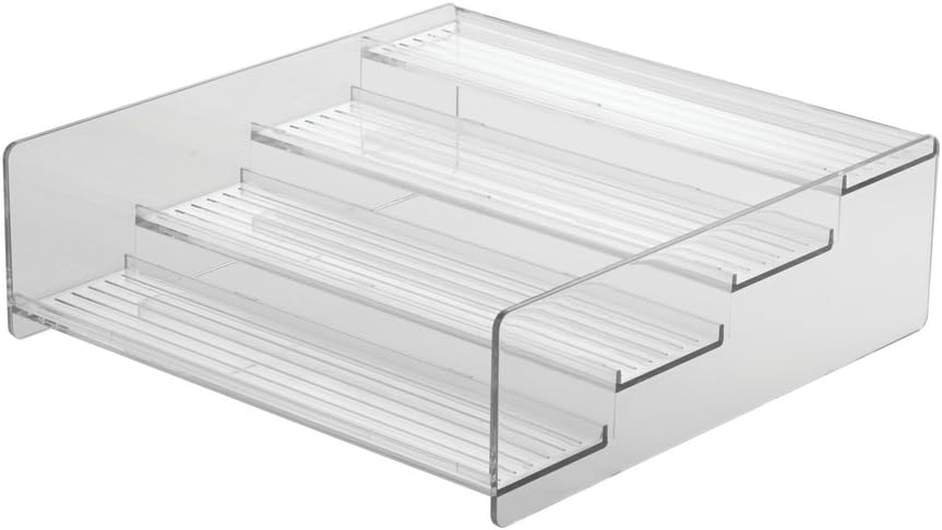 mDesign Plastic Bathroom Storage Organizer Shelf for Cabinet, Vanity, Countertop - Holds Vitamins, Supplements, Medicine Bottles, Nail Polish, Makeup - 4 Levels - Ligne Collection, Clear