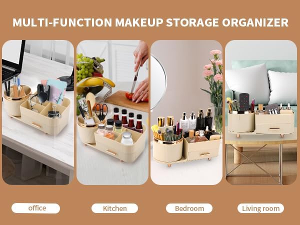 Makeup Organizer for Vanity, Cosmetic Display Case with Drawers, Fits Makeup, Skincare Products, Brushes, Lipsticks, and Other Accessories, Versatile Storage Solution (Cream)