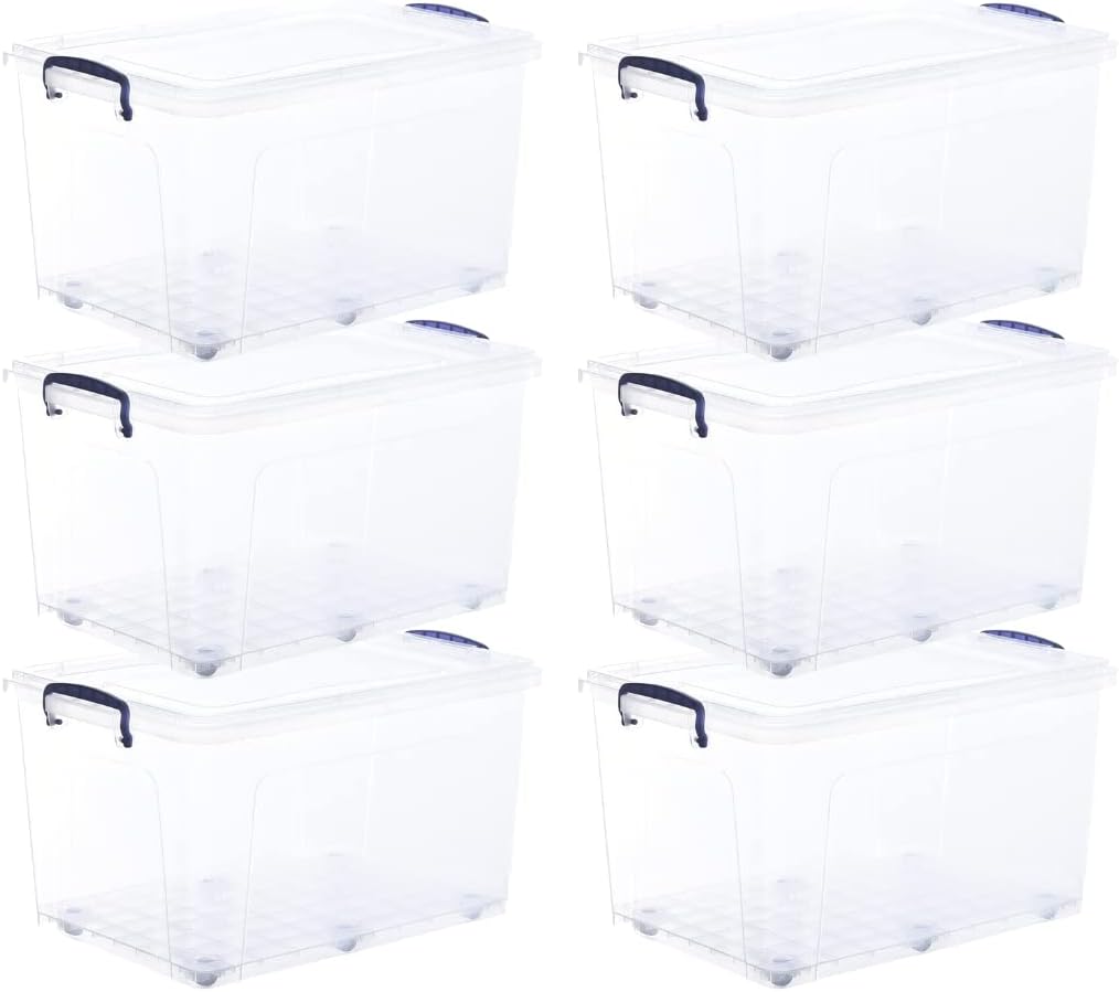 Superio Storage Bins with Lids- Clear Boxes for Organizing, Stackable Plastic Containers- BPA Free, Non-Toxic, Odor Free, Organizer for Home, Office, Dorm (6 Pack, 44 Qt (Wheeled))