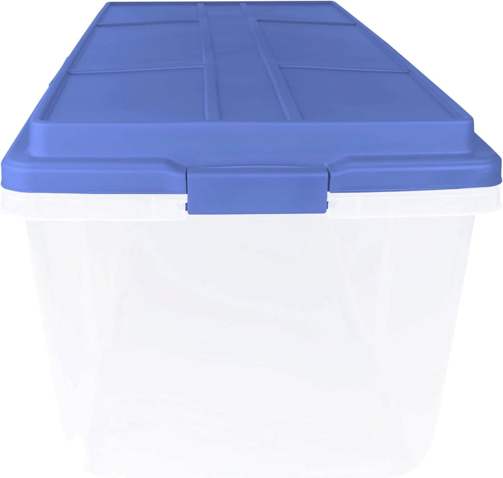 2-Pack 113 Quart Clear Plastic Stackable Storage Bin - with Locking Latches, Smoke Blue, Ideal for Home/Office, Stores Crafts, Household & Seasonal Items