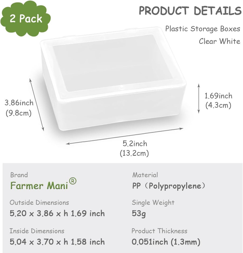 2 Pieces Rectangle Small Plastic Box Containers (5.2 x 3.86 x 1.69 inches) with Double Buckle for Collecting Small Items, Beads, Game Pieces, Business Cards, Crafts Accessories