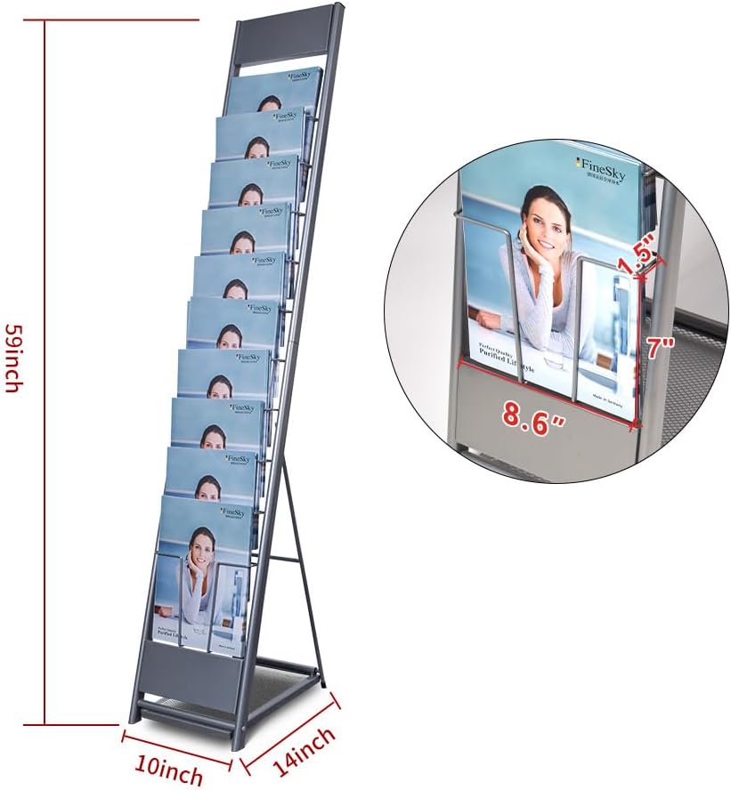 10-Layer Magazine Rack - 8.6"x11" Display Stand for Literature, Product Introductions & Public Reception Areas (A4 Width)