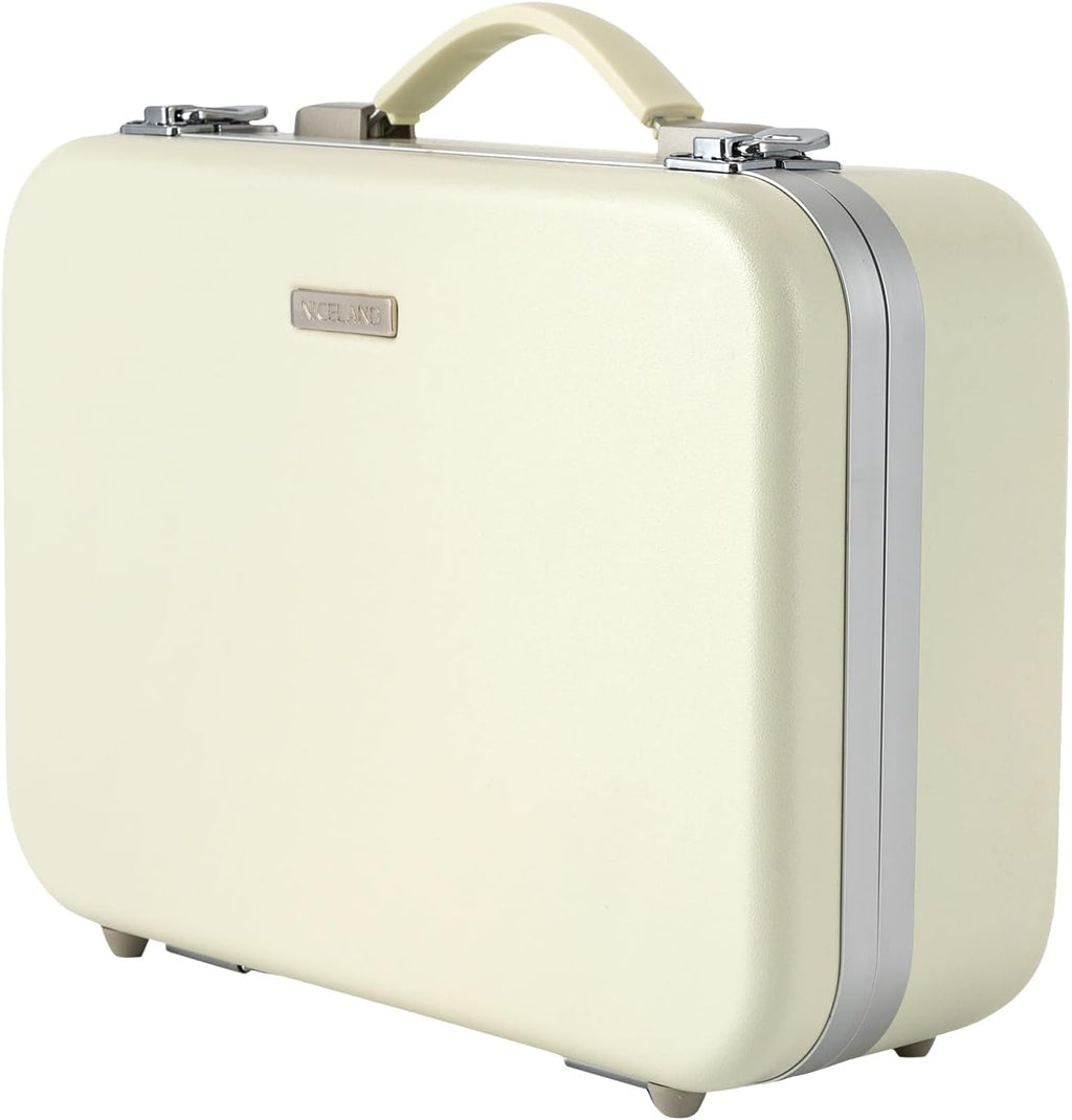 White Rectangular Makeup Case with Mirror, Travel Makeup Bag with Adjustable LED Light in 3 Colors, Portable Train Suitcase for All Kinds of Cosmetics