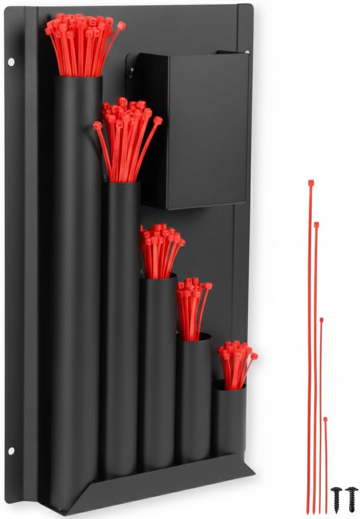 Iron Forge Tools Zip Tie Holder, Cable Tie Organizer for Enclosed Trailer Storage, Work Truck, Race Trailer & Garage Organization. Wall Mounted, Black Powder Coated Steel, Includes Mounting Hardware