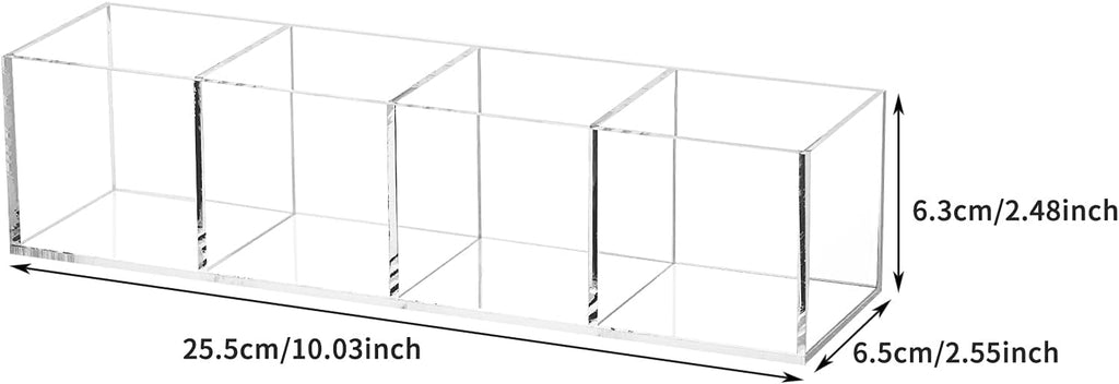 dedoot Acrylic Drawer Organizer 4-Section Clear Plastic Makeup Organizer Storage Container Acrylic Cube for Vanity Makeup Brush, Beauty Accessories-10x2.5x2.3 Inch
