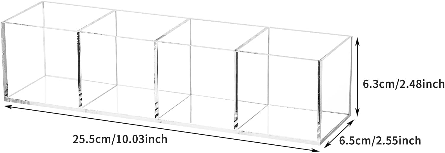 dedoot Acrylic Drawer Organizer 4-Section Clear Plastic Makeup Organizer Storage Container Acrylic Cube for Vanity Makeup Brush, Beauty Accessories-10x2.5x2.3 Inch