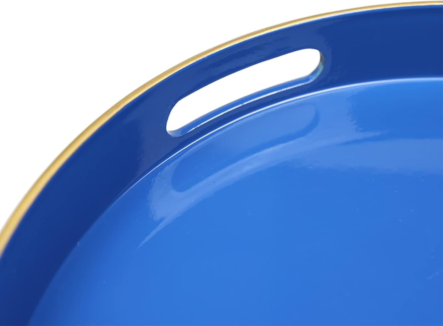 Spsyrine Round Blue Decorative Tray, 13" Plastic Serving Table Tray with Handles for Breakfast, Ottoman, Coffee Table, Bathroom, Kitchen, Living Room