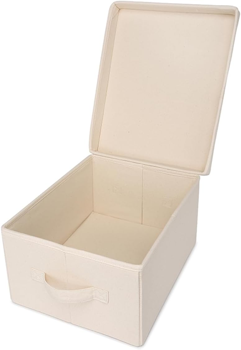 Foldable Storage Bins with Lids Cotton Canvas Rectangular Storage Box Ideal for Organization Lightweight and Durable (S)