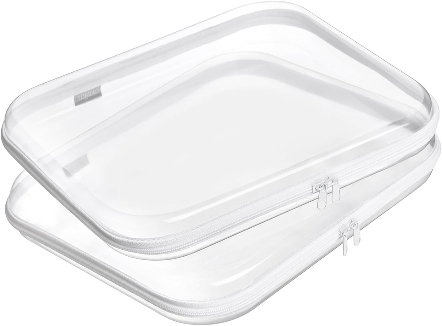 Hard Sided Clear Zipper Case for Storage- Professional-Grade Plastic Clear Zipper Pencil Case,Toy Storage Bins, Toiletry Pouch, Travel Organizer, Cosmetic Bag（White,2 Pack, L）