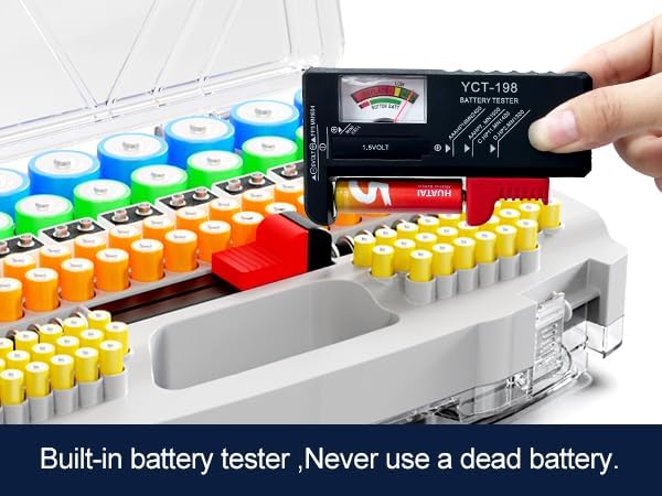 Battery Organizer Storage Holder Box Case with Tester, New Ultra-Large 285+Batteries Double-Sided Variety Pack, Holds AA AAA 4A C D 9V 3V Button Cell Lithium18650 CR2 CR123 CR1632 LR44 (Grey)