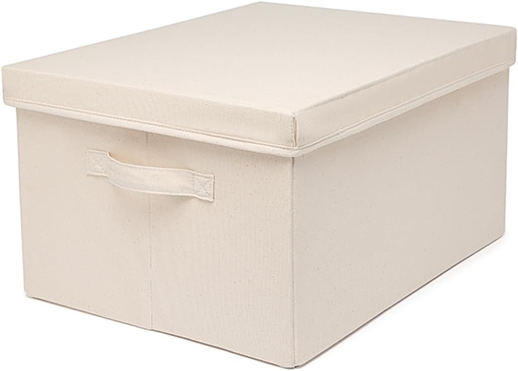 Foldable Storage Bins with Lids Cotton Canvas Rectangular Storage Box Ideal for Organization Lightweight and Durable (M)