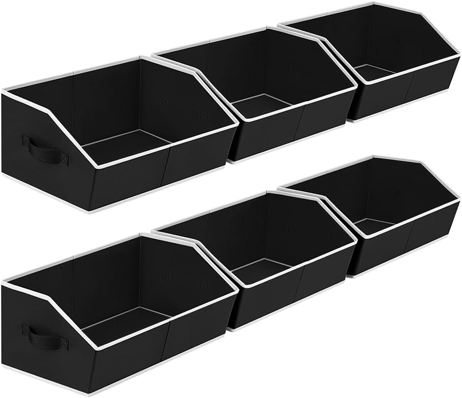 Cube Storage Bins - 6 Pack Trapezoid Storage Bins, Closet Organizers and Decorative Storage, Storage Baskets with Handle, Large Storage Basket for Home, Black