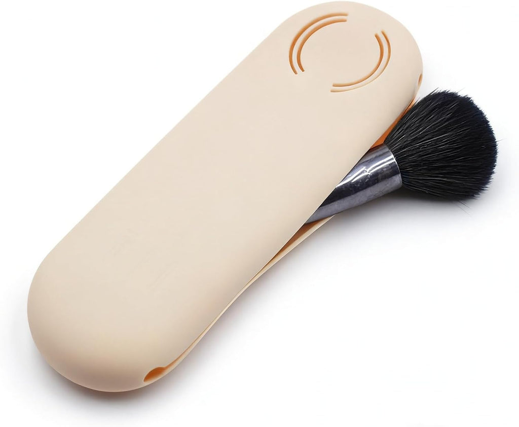 Magnetic Silicone Makeup Brush Holder – Portable Cosmetic Brush Organizer Case, Travel Makeup Tool Storage for Purse, Bag & Beauty Essentials (Apricot)