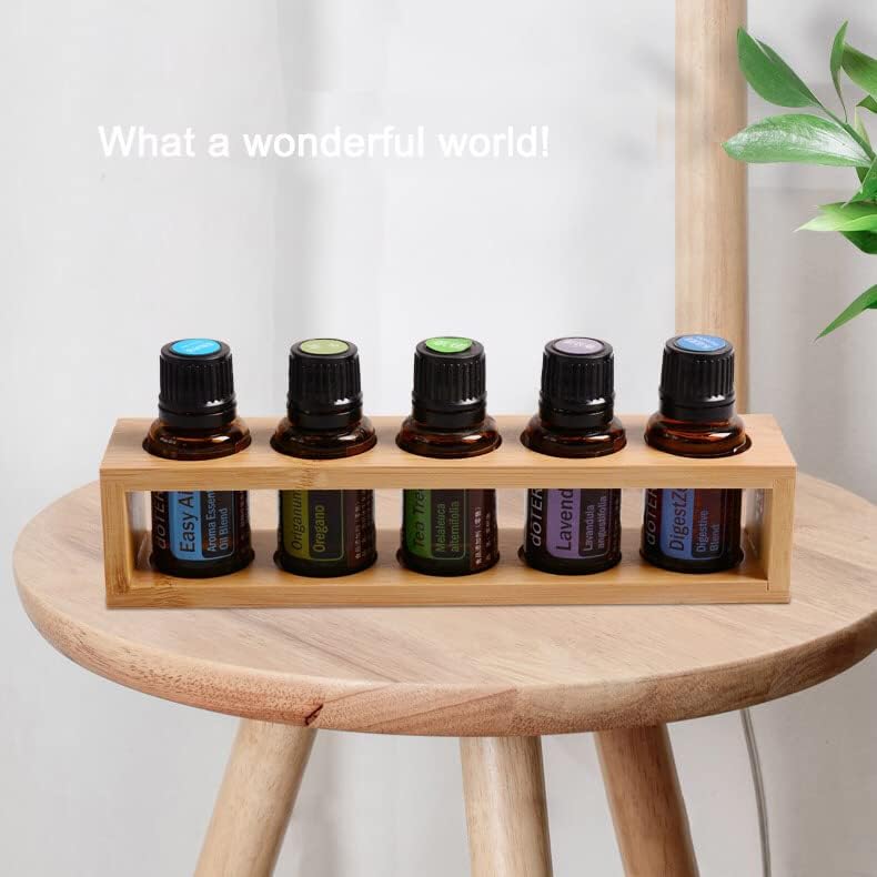Natural Bamboo Essential Oils Storage Rack fits 15ml bottles 1 Tier Tabletop Display Stand for Aromatherapy Bottles Storage Shelf fits 15ml 10ml 5ml bottles (5 Slots * 2pcs)